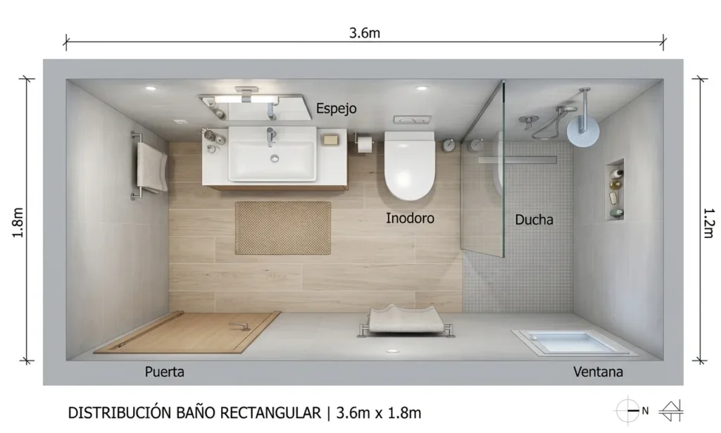 Distribuir un baño rectangular
